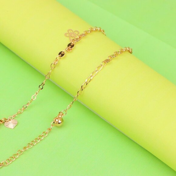 "Delicate Rose Gold Anklet with Floral & Charm Accents, XPAL1066 - Picture 8 of 12